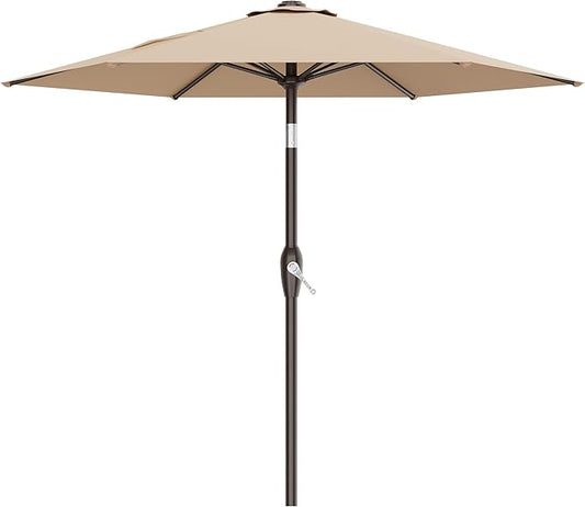 AreShark 7.5FT Patio Umbrella Table Market Umbrella with 6 Sturdy Ribs, Button Tilt/Crank, Heavy-Duty Outdoor Umbrellas for Pool, Deck, Garden and Backyard, Beige