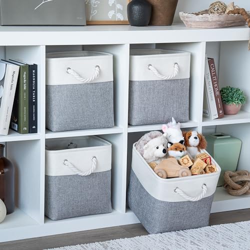 OrganiHaus 11x11 Cube Storage Bins, 4-Pack Fabric Cubes, Rope Handles