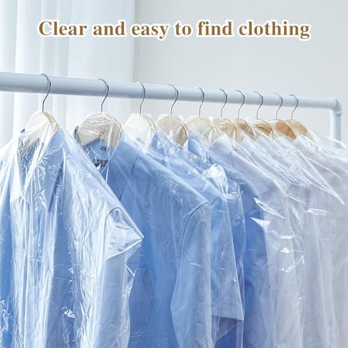 30 Pcs Clear Garment Cover 47 Inch Plastic Garment Bags for Hanging Clothes Dry Cleaning Bags Transparent Dust-proof Storage Covers for Skirt Coat Suit Shirt Jacket