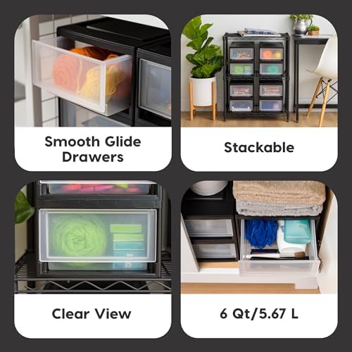 IRIS USA 8-Pack, 6 Qt. Small Stacking Drawer Storage Organizer, Black