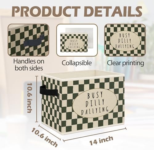 Funny Kids Playroom Foldable Storage Bins Box with Handles, Retro Neutral Checkered Collapsible Toys Books Clothes Organizer Basket for Kids Boys Girls Playroom Bedroom Bathroom