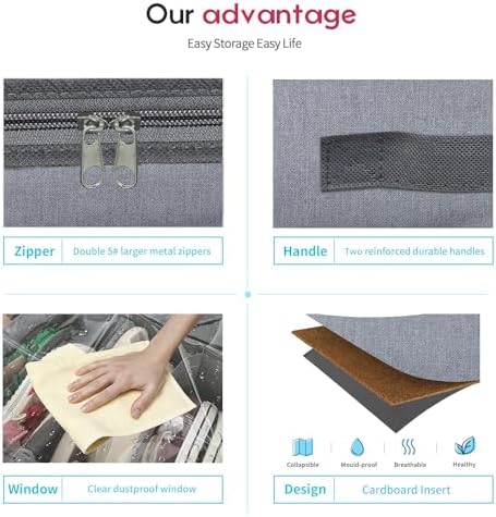 Onlyeasy Large Under Bed Shoe Organizer (6 to 12 Pairs x 2) - Underbed Shoes Closet Storage Solution with Metal Zipper and 2 Handles, Breathable, 29.3"x23.6"x5.9", Linen-like Grey, MXDUBSB2P