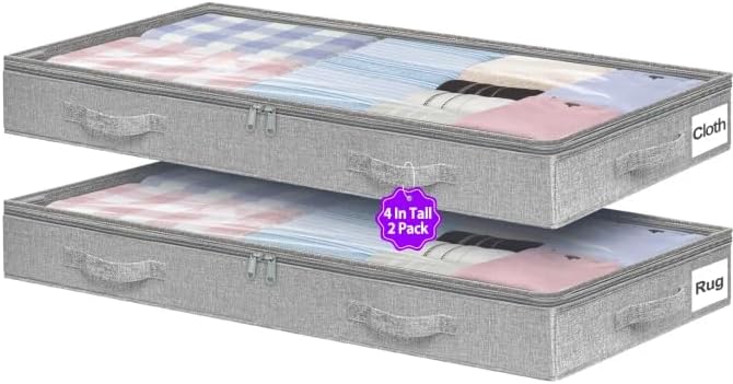 4-in Low Profile Under Bed Storage, No Structure, 2-Pack, Gray