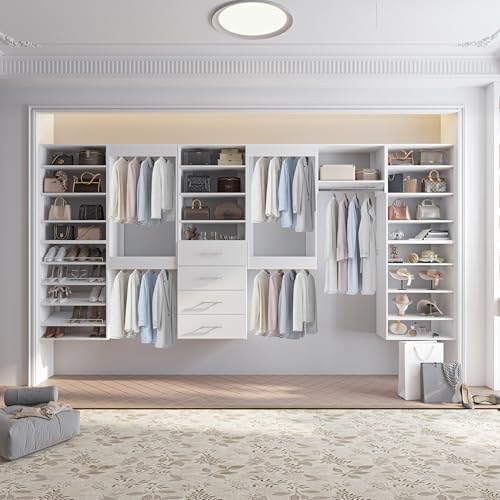 Modular Closet System, 58" Wide Wall-Mounted Closet Tower Organizer with Adjustable Shoe Shelves for Walk-In Closet Storage, White