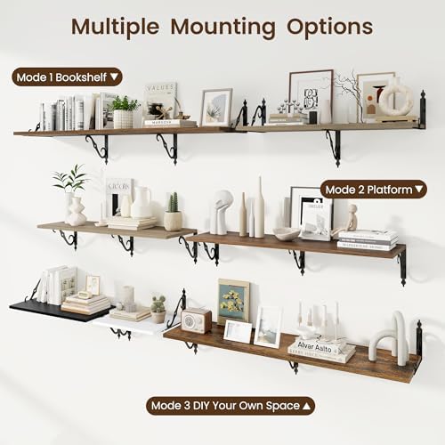 RICHFOCUS 12 Inch Deep Floating Shelves for Wall, 48" W x 12" D Wood Wall Shelves Set of 2, Wide Floating Shelves for Living Room, Bedroom, Kitchen, Bathroom and Decor Storage, White