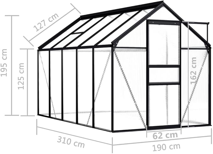 vidaXL Greenhouse - Spacious 63.4ft² Anthracite Aluminum Construction, UV Polycarbonate Panels, Integrated Gutter System and Roof Vent