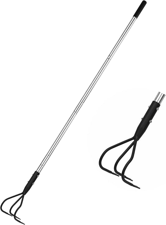 YEELOR 3-Tine Long Handle Tiller, Garden Cultivator with 55"-15.5" Adjustable Handle, for Loosening Soil, Tilling, Weeding and Fertilizing, Suitable for Elderly and Women