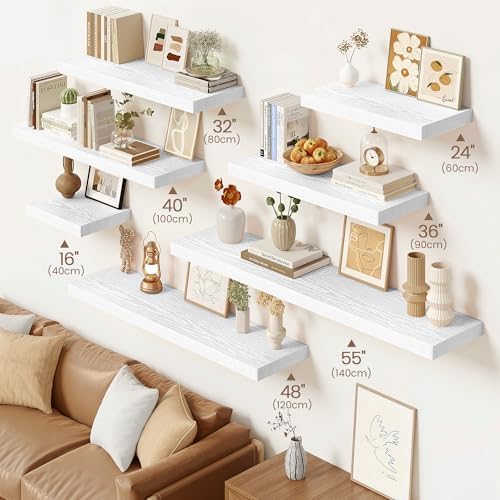 Vivelove Floating Shelves 9 inch Deep 40”Long Set of 2, White | Easy Install With Hardware, 1.5" Thick, Invisible Brackets, Wall Mounted, No Sagging, For Any Room