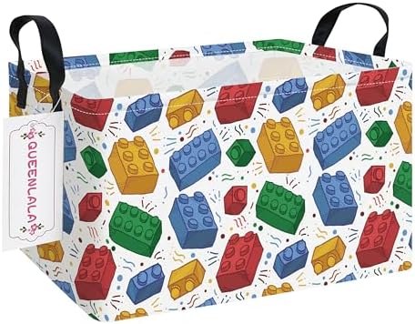 QUEENLALA Rectangular Collapsible Laundry Basket with Side Handles, Blocks