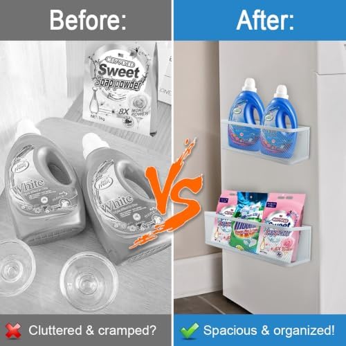 Picowe 2 Pack Magnetic Laundry Organizer, Magnet Basket for Laundry Room,16.5lb Capacity Magnetic Shelf for Washer /Dryer, Fridge & Small Spaces ( L+XL, White)