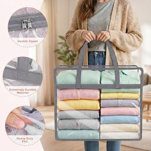 6 Pack Clear Storage Bags for Clothes, 45L Closet Organizers and Storage