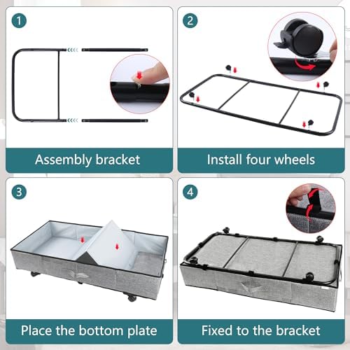 Supowin Under Bed Storage with Wheels, 2Pack Rolling Underbed Storage