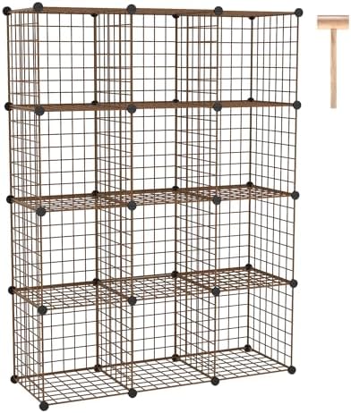 C&AHOME Wire Cube Storage, 12 - Cube Organizer Metal C Grids, Closet, Brown