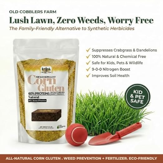 Old Cobblers Farm™ Wicked Repellent Corn Gluten - Lawn Care for Healthy Grass,Pre-emergant, Ground-Breaking Formula with Pure Corn Gluten (5/10/15/20 lbs) (20 lbs)