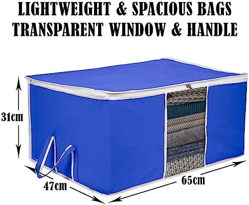 Kuber Industries 3 Piece Under Bed Foldable Organizer|Clothing Storage Bags|Blanket, Quilt, Comforter Cover (Blue)