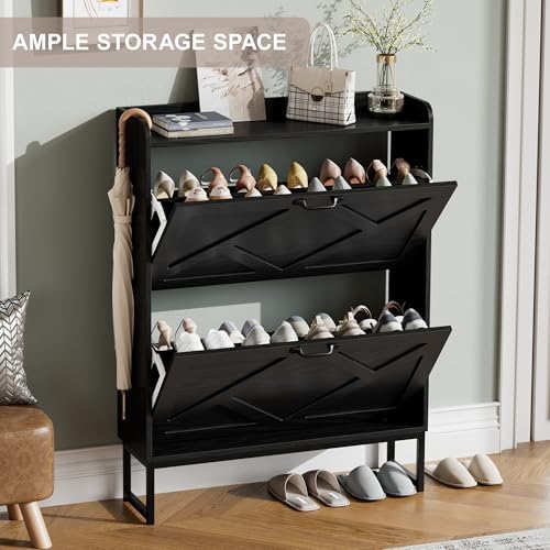Nicetree Shoe Storage Cabinet with 2 Flip Drawers, Entryway Cabinet, Black