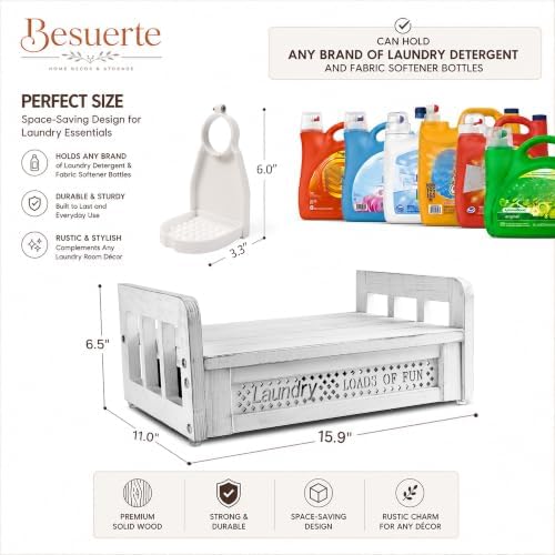 Wooden Wall Mount Laundry Detergent Holder, Rustic White