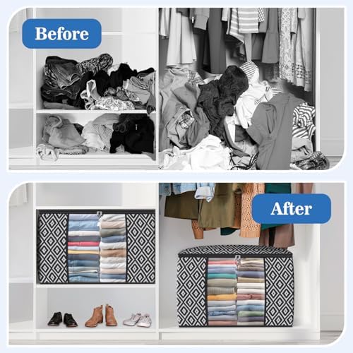 100L 4 Pack Storage Bags, Foldable Clothes Bins with Clear Window, Black