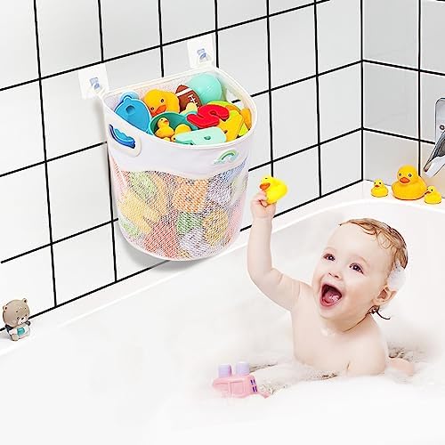 Austion Quick-Fetch Way Mesh Bath Toy Holder, Wide Opening and Large Capacity Bath tub Toy Storage for Easy Access to Toys, Space-Saving Wall-Mounted Bath Toy Organizer, Quick Dry Bathtub Toy Holder