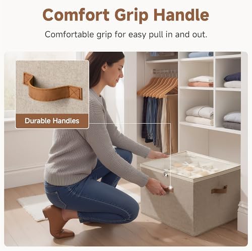 StorageWorks 2-Pack 32-Pair Shoe Storage Organizer for Closet, Taupe | Adjustable Dividers, Holds up to 16 Pairs Each, Foldable, Clear Lid, Soft Handles, Fits Flats, Boots & Heels, For Entryway