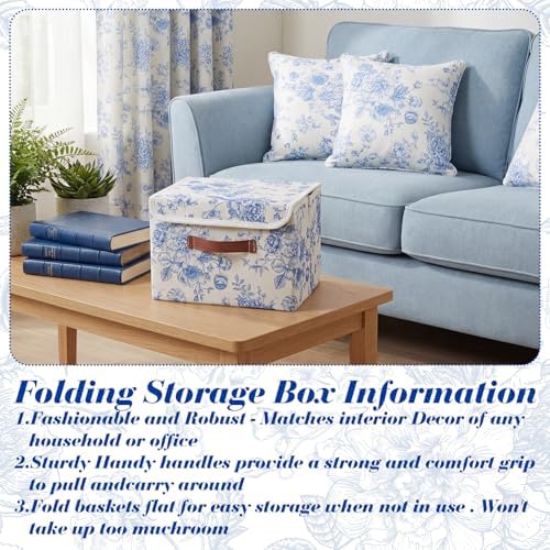 2 Pack Blue Floral Storage Bin with Lids, 10x8x7 Inch