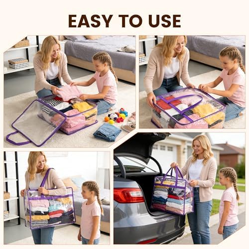 8 Pack 40L Clear Storage Bags with Zipper Large Opening for Loading