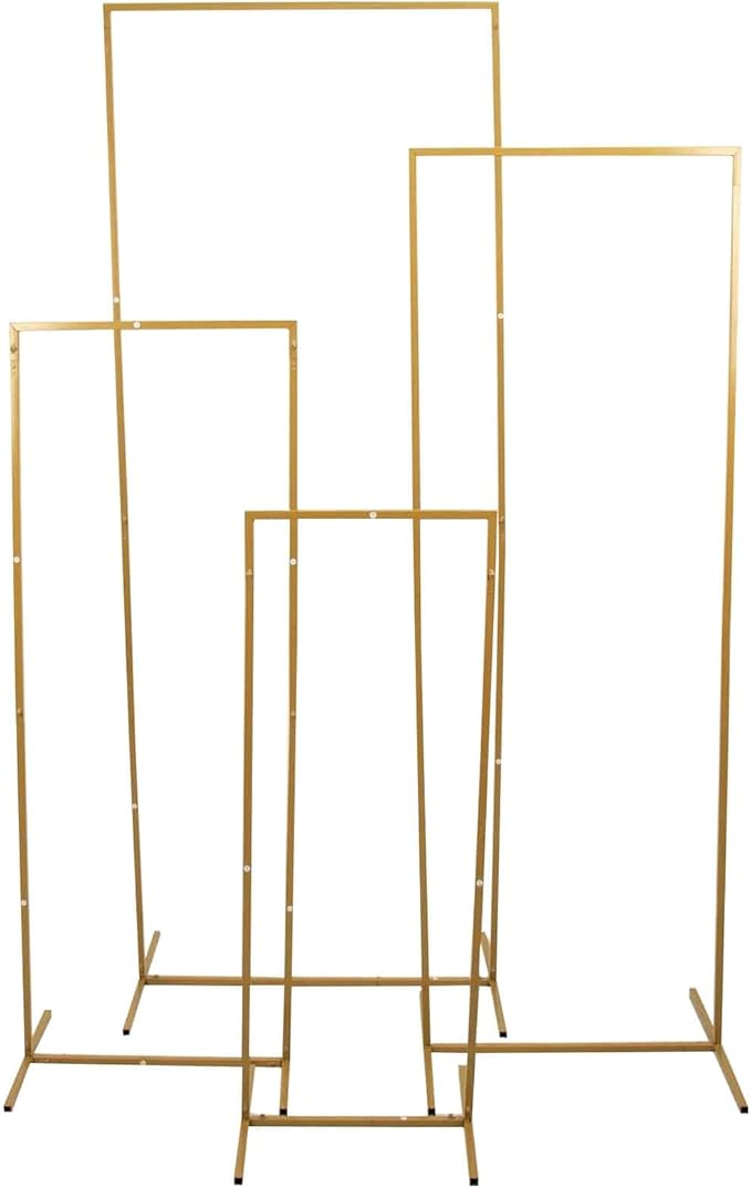 Efavormart Set of 4 Gold Metal Rectangular Wedding Arches, Assorted 3.5ft to 6.5ft Backdrop Stands for Tiered Modern Floral and Balloon Staging