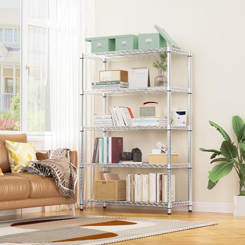 M MZG 1750 LBS Storage Shelves 5-Tier Utility Shelving Unit Steel Organizer Wire Rack for Home,Kitchen,Office,Garage, Capacity 17.7" D x 47.2" W x 72.3" H
