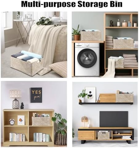 Hipiwe Wicker Storage Basket Bin X-Large Rectangular Opened Baskets Box