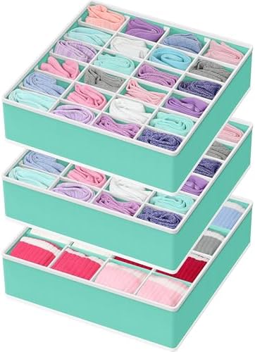 Simple Houseware Sock Drawer Organizer, 3 Pack, Turquoise