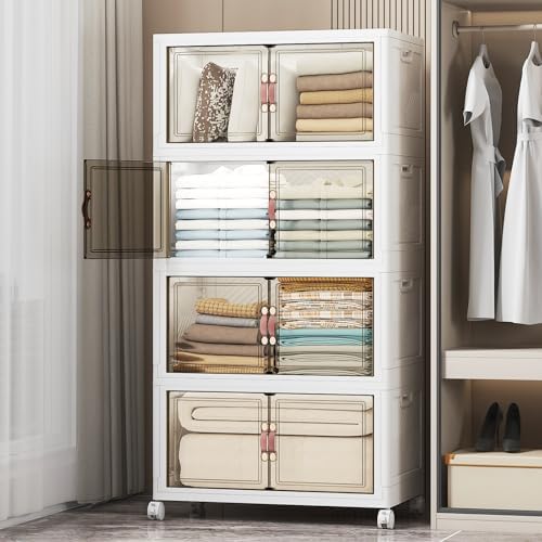 UAMFURI Stackable Storage Bins, 448QT Collapsible Drawers with Lid & Wheels