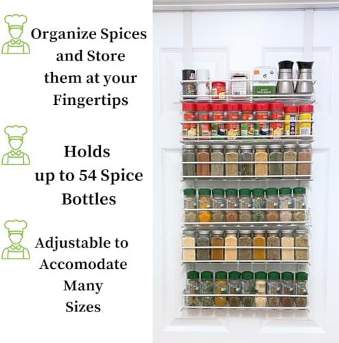 Evelots Over the Door Spice Rack Organizer, 6-Tier, Holds 54 Spices, White