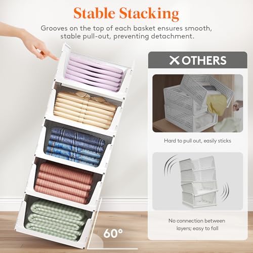 Lifewit 12 Pack Stackable Closet Organizers and Storage Basket for Clothes, Plastic Sweater Storage Bins for Wardrobe, Stacking Clothing Containers for RV, Pantry, Shelf, Kitchen, Dorm, 14" Depth