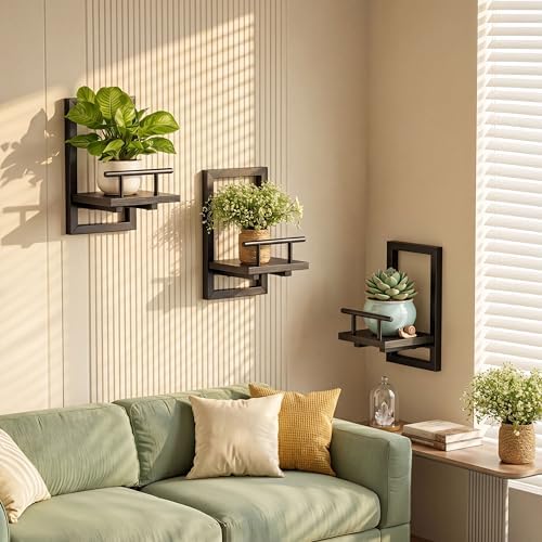 Sbosbo Floating Shelves for Wall Plant Shelf Indoor Wall Mounted Shelves | Wall Planters for Indoor Floating Plant Shelves for Bedroom, Living Room, Kitchen, Office, Bathroom Decor (Black, 2 Pack)