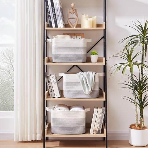OIASKET Storage Baskets for Organizing, Woven Baskets for Shelves, Rectangle Decorative Organizer for Storage Clothes, Toy, Books, Towels Nursery Bins 3 Pack (Gradient Grey, 13"x9.85"x8.7")