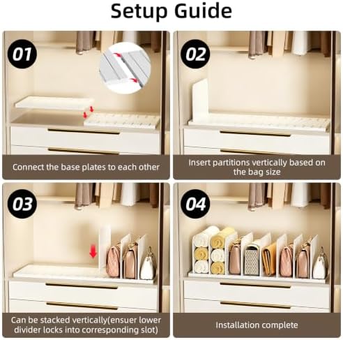 Stackable Purse Organizer for Closet Acrylic Shelf Divider, 4 Pack
