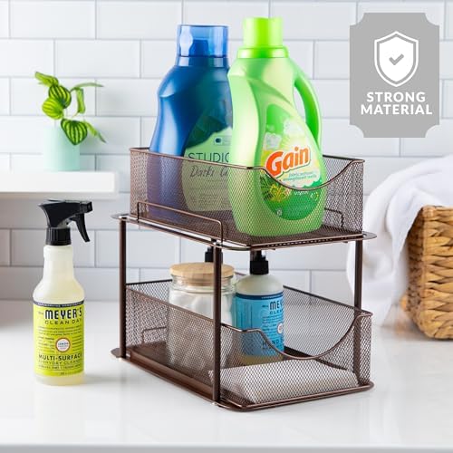 Sorbus Pull-Out Under Sink Organizer, Mesh Construction (Bronze, 2 Pack) | Two-tier metal organization with strong steel and sliding drawers for bathrooms, kitchens, cabinets, closets and pantries.
