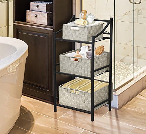 Sorbus Storage Box Woven Basket Bin Container Tote Cube Organizer Set Stackable Storage Basket Woven Strap Shelf Organizer Built-in Carry Handles (Beige)