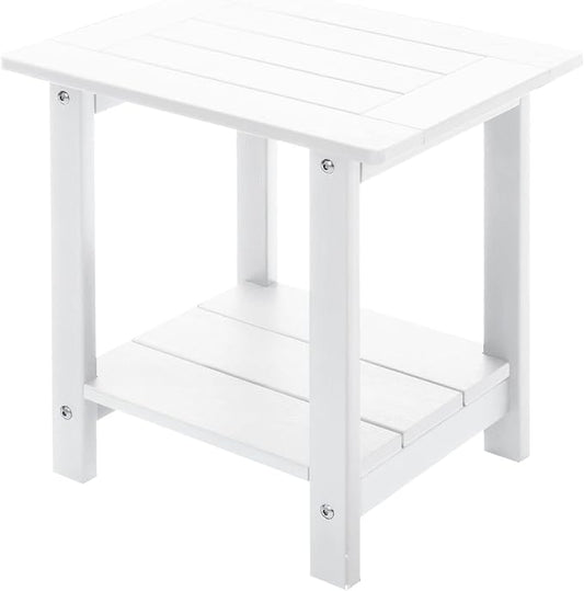 Meluvici Double Adirondack Outdoor Side Table Weather Resistant, Patio Rectangular End Table for Adirondack Chair, White