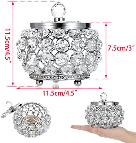 Hipiwe Crystal Jewelry Box with Glass Lid Small Trinket Organizer Mirrored Treasure Box Ring Holder Earrings Necklace Storage Box Keepsake Gift Box for Home Dresser Decor, Silver