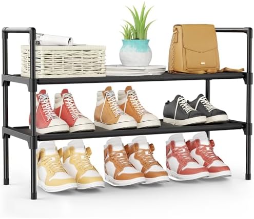 Kitsure Shoe Rack for Closet, Shoe Organizer, 27.6" Wide - 2 Tier, Black
