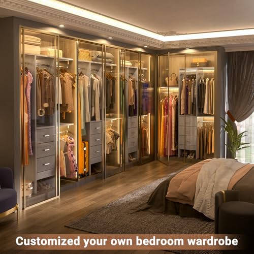 Besiost 4FT Small Closet System with 3 Fabric Drawers, 48'' Closet Organizer System With 3 Adjustable Shelves, Flexible Built-In Clothes Garment Rack for Small Space, 48" L x 13" W x 71" H, Grey