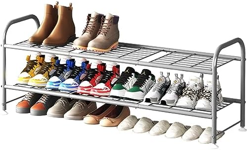 LINZINAR 2 Tier Long Shoe Rack for Closet Metal Shoe Organizer for Entryway
