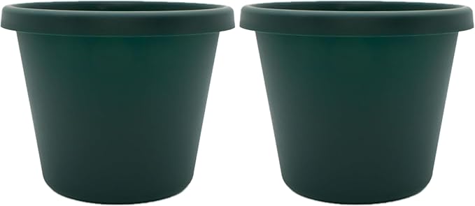 The HC Companies 16 Inch Round Prima Planter - Plastic Plant Pot with Rolled Rim for Indoor Outdoor Plants Flowers Herbs, Evergreen (Pack of 2)
