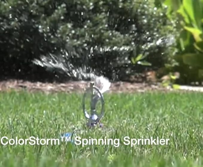 Dramm ColorStorm Spinning Sprinkler with Heavy Duty Stationary Base , Works with Low PSI of 20 or More, Perfect for Well Systems, Berry, Covers 38 Sq Feet