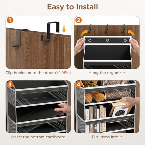 Mefirt Over The Door Organizer, 7 Tier Door Hanging Organizers with 7 Large Pockets 12 Side Pockets, Behind Door Storage Hanging Shelves for Closet Bathroom Bedroom Nursery