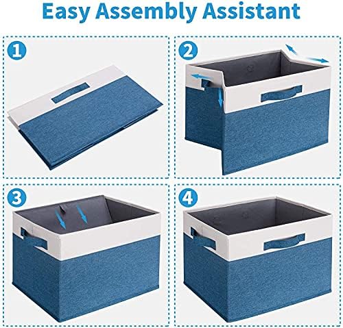 GhvyenntteS Storage Baskets for Shelves 3 Pack, Large Fabric Storage Bins with 3 Handles, Collapsible Closet Organizers and Storage, Sturdy Closet Organizer Bins/Laundry Room Organization, Blue