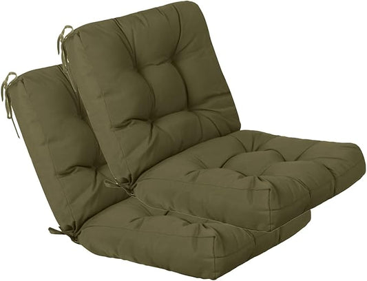 QILLOWAY Outdoor Chair Cushion for Patio Furniture, Waterproof Patio Cushions Set of 2 with Ties, Fade Resistant Replacement Pads for Outdoor Rocking Chairs,Sage