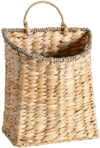 Woven Hanging Wall Basket, Rattan Wall Basket Planter, Front Door Hanger Basket Wreath for Plants,Outdoor Wicker Baskets for Wall,Door Baskets for Flowers Front Door Decor,8.6" D x 5.1" W x 11.6" H
