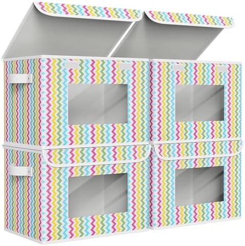 Univivi Fabric Foldable Storage Boxes with Lids, 4 Pack, Colorful